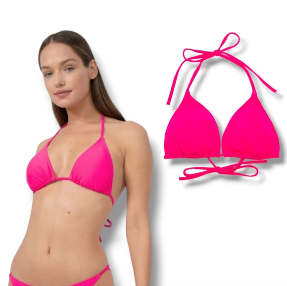 💥 Women's Pink Classic Halter Triangle Bikini Bra Top - Picture 1 of 16
